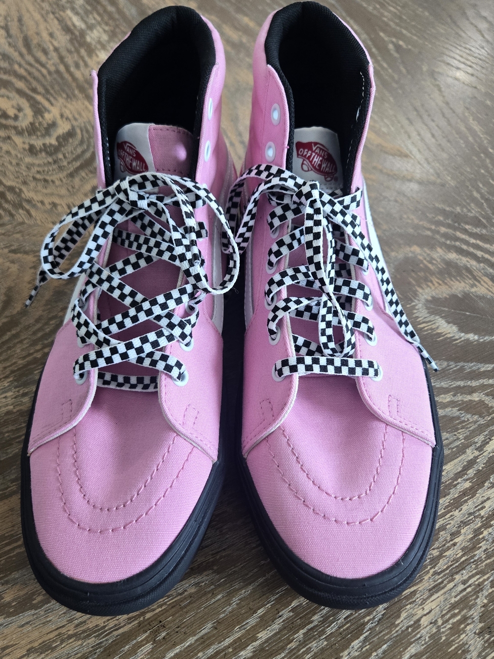 Vans Customs Sk8-Hi ComfyCush Pink Hi Bye Checkerboard Men’s 10.5